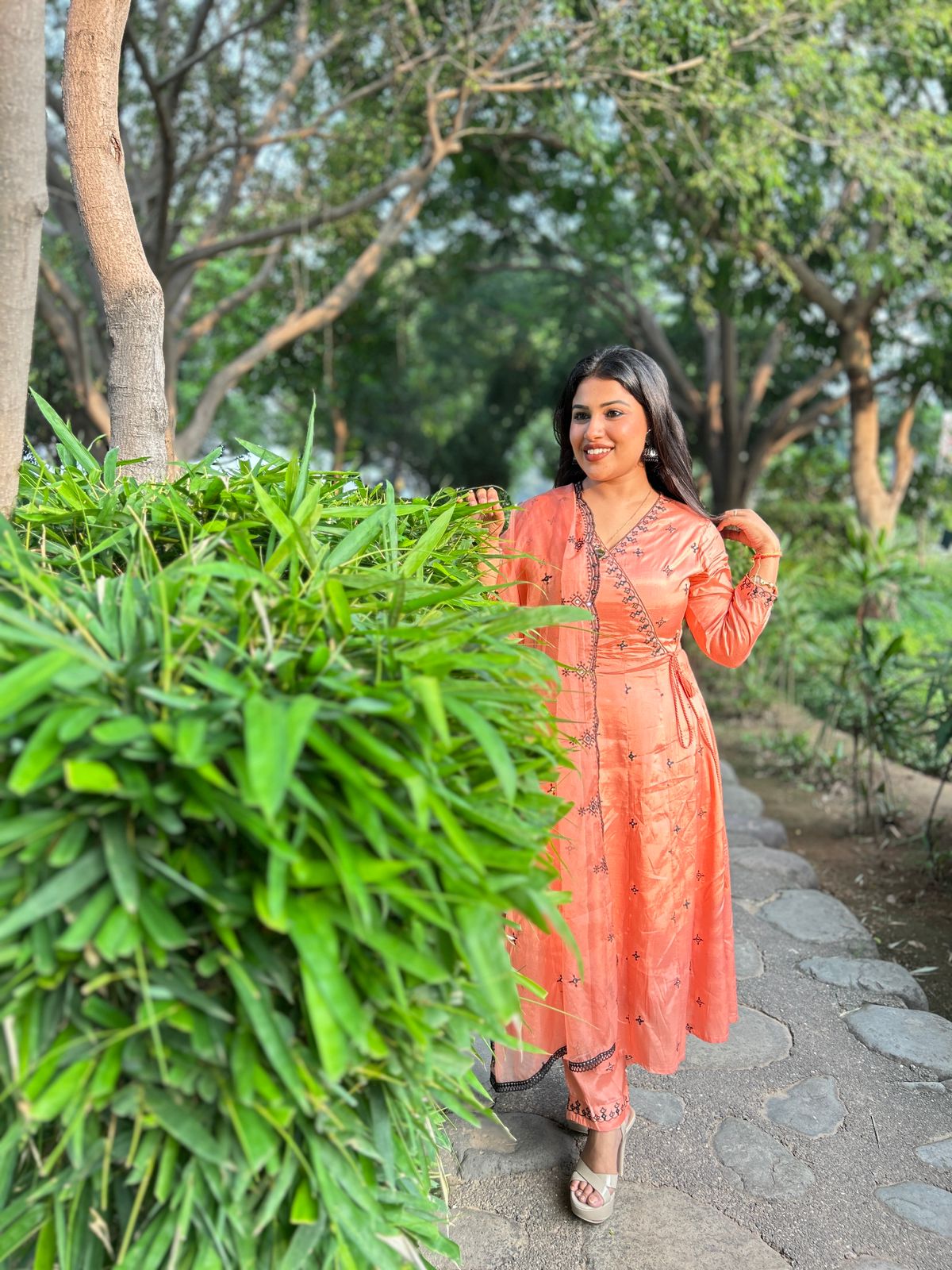 Ruqaiya Women's Purple & Peach Viscose Kurta Set with Dupatta - Elegant Ethnic Wear for Festive & Casual Occasions