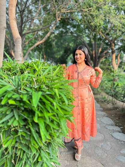 Ruqaiya Women's Purple & Peach Viscose Kurta Set with Dupatta - Elegant Ethnic Wear for Festive & Casual Occasions