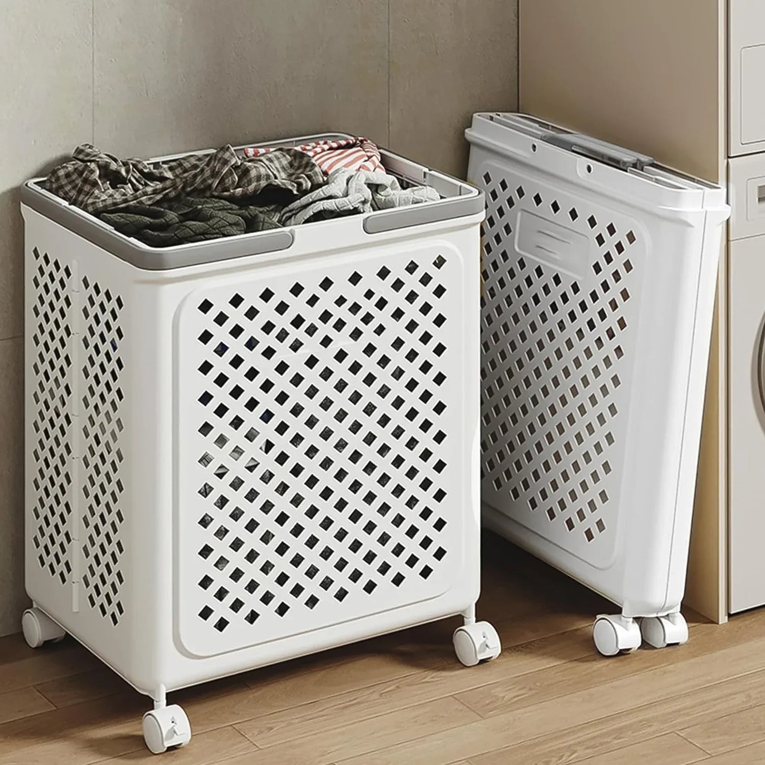 Large Foldable Laundry Basket With Wheels - warehousetech13