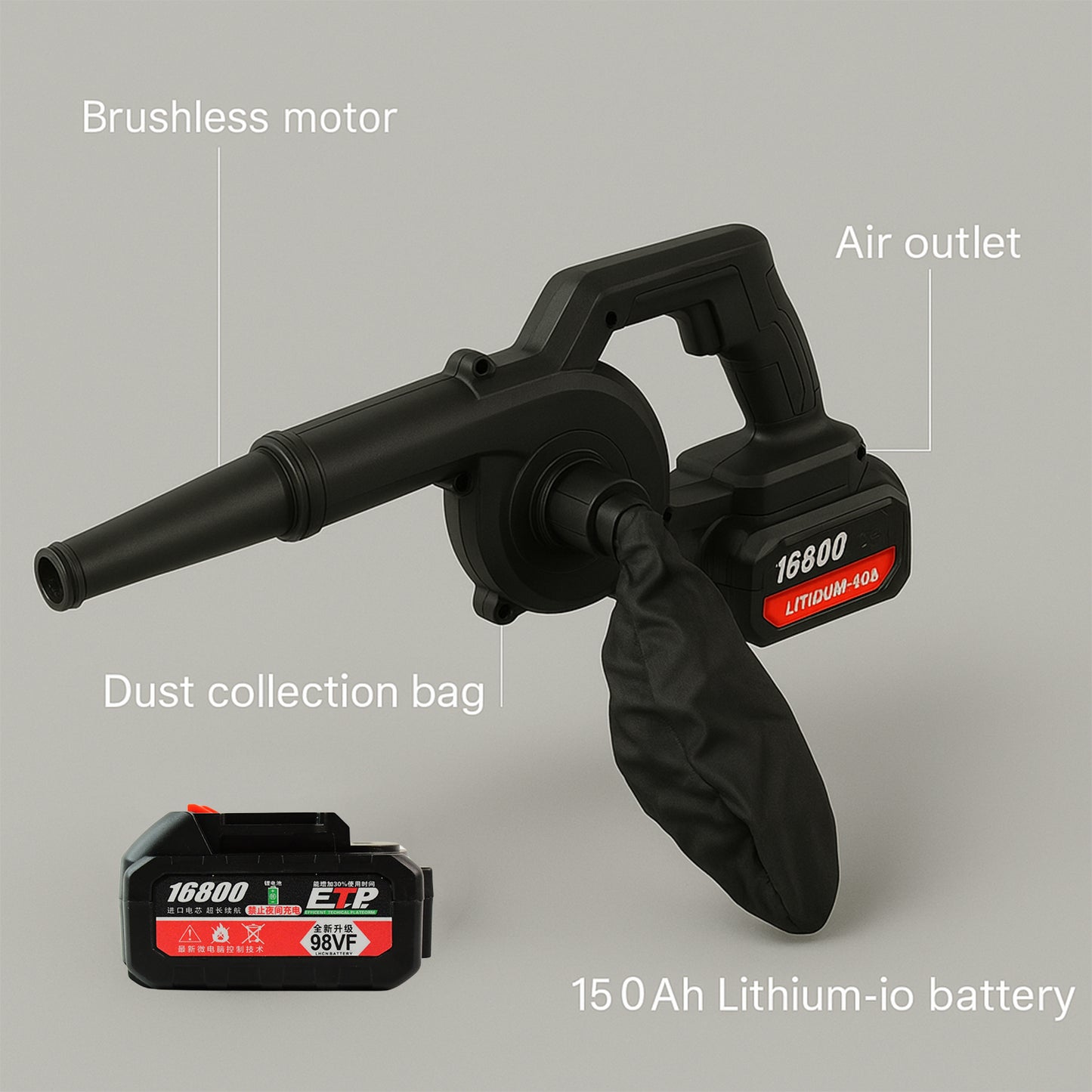 Multi-purpose Home And Garden Air Blower And Suction Vacuum Combo Kit With Collection Bag For Easy Cleaning - warehousetech13