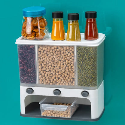 Easy Flow Cereal Dispenser For Kitchen 3 In 1 Push Button Wall Mount Container - warehousetech13