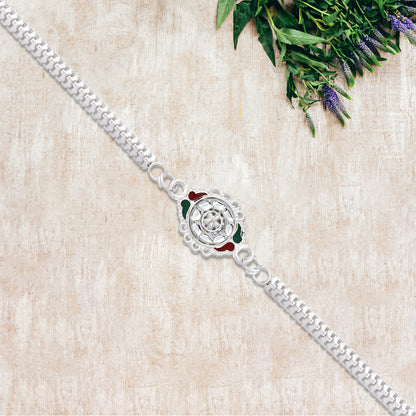 Stylish Rakhi With Intricate Floral Motif And Enamel Touches - warehousetech13