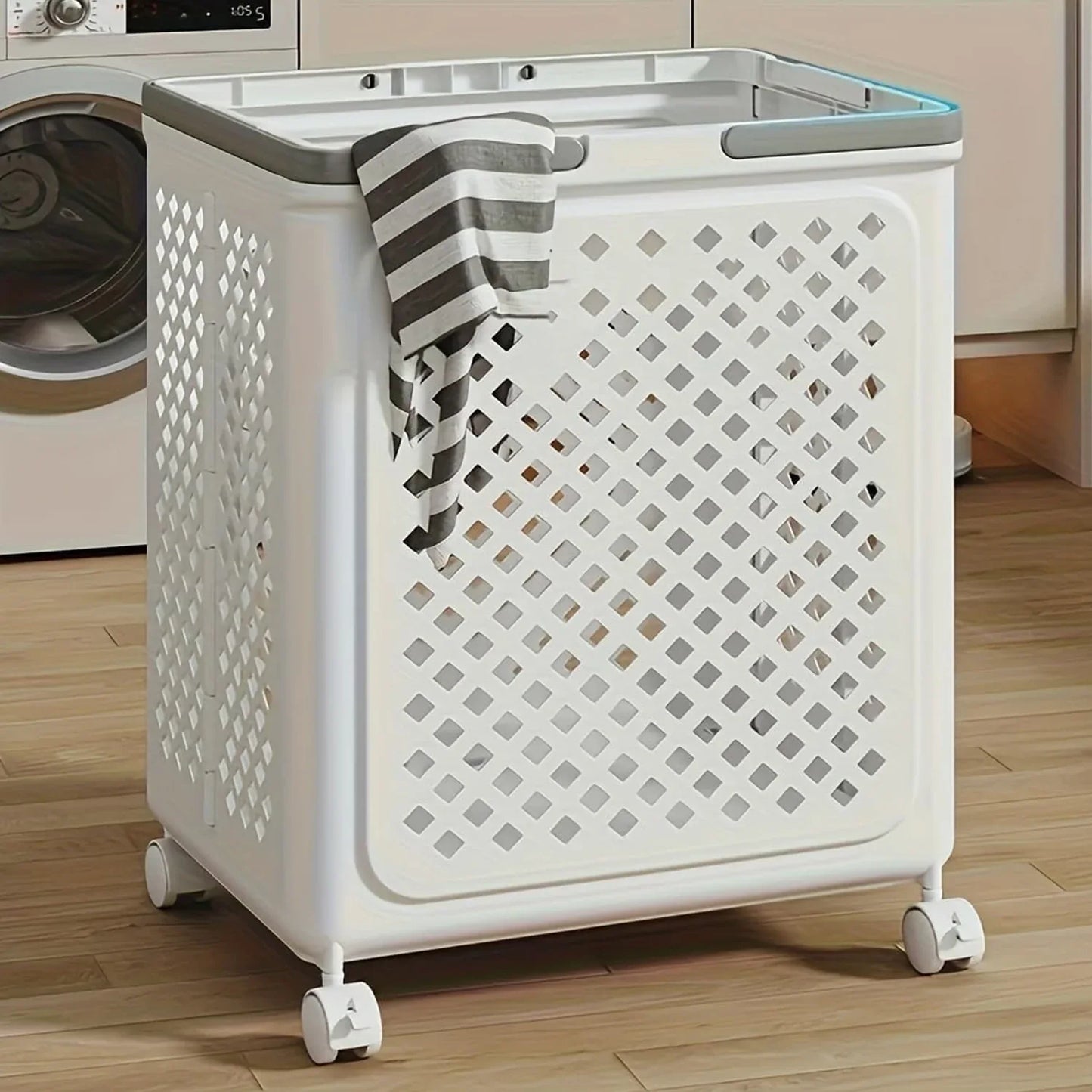 Large Foldable Laundry Basket With Wheels - warehousetech13