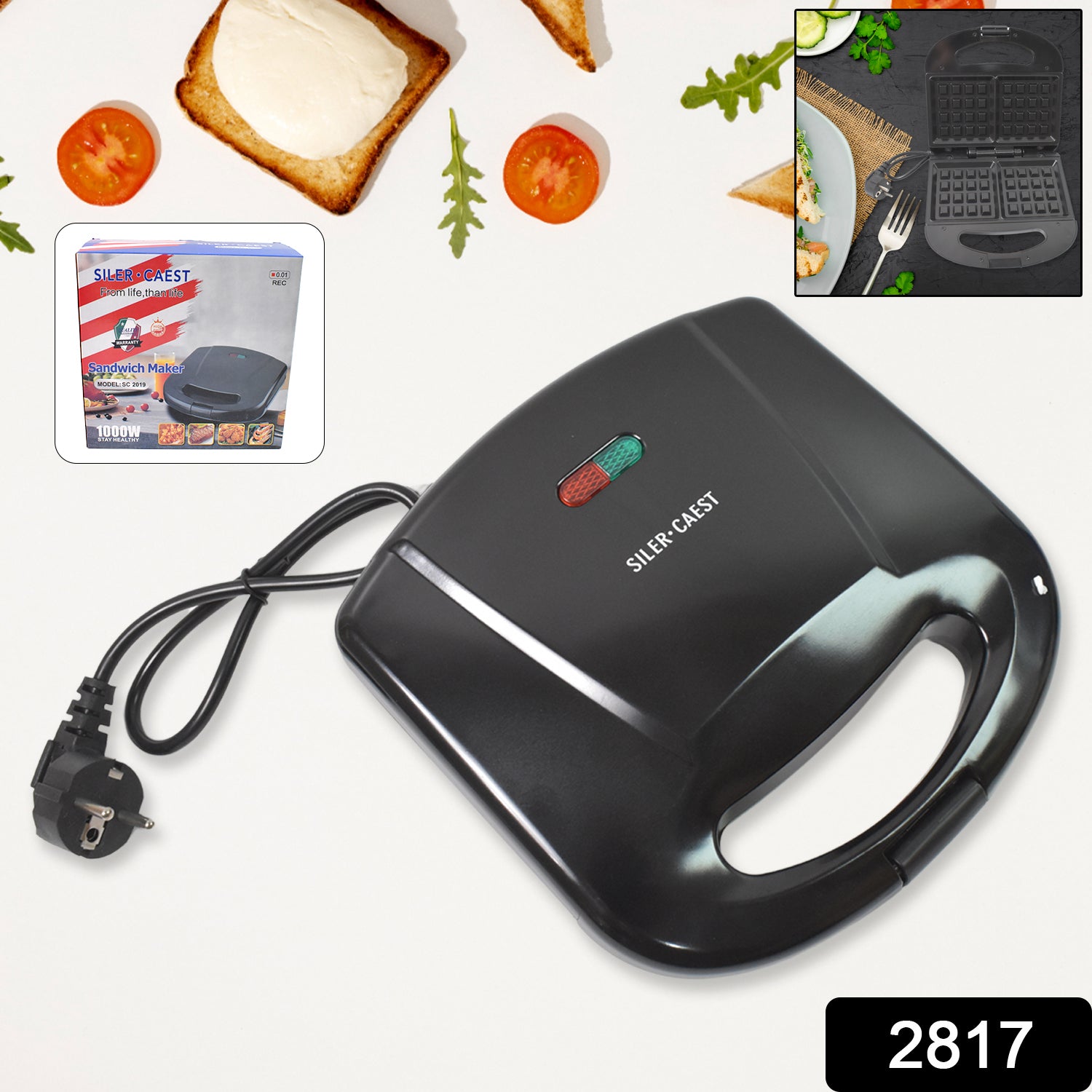 Waffle Maker Makes 2 Square Shape Waffles With Indicator Lights - warehousetech13
