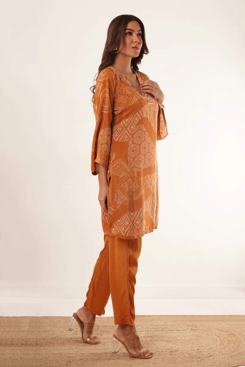 Dhaara Hand Mirror Work V-Neck Kurti Set - warehousetech13