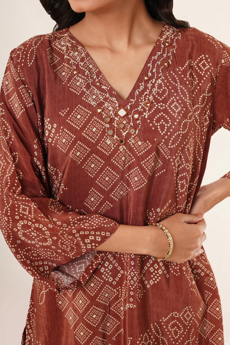 Dhaara Hand Mirror Work V-Neck Kurti Set - warehousetech13