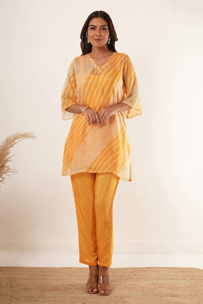 Dhaara Hand Mirror Work V-Neck Kurti Set - warehousetech13