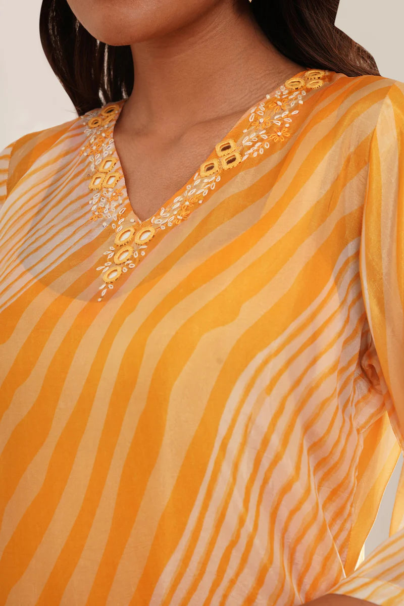 Dhaara Hand Mirror Work V-Neck Kurti Set - warehousetech13