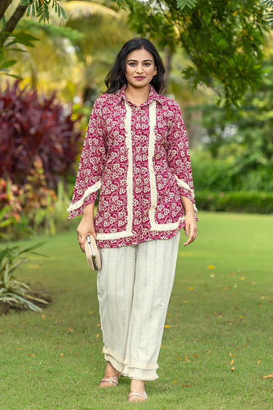 Floral Print Khadi Shirt Set