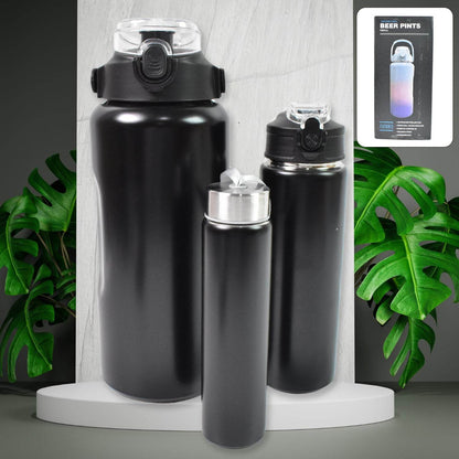 3 In 1 Stainless Steel Insulated Water Bottle Double Wall Vacuum (3 Pcs Set Different Size) - warehousetech13