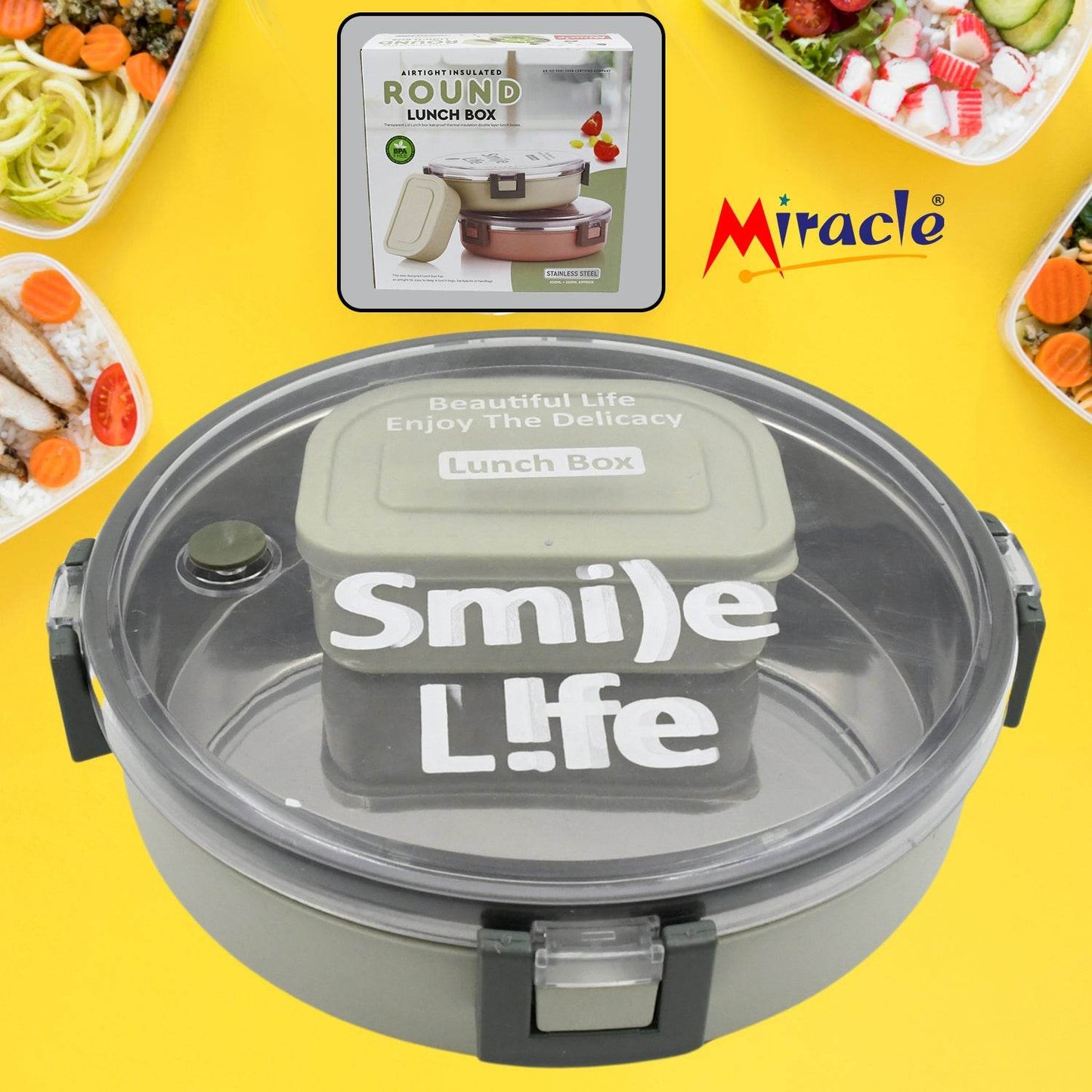 Miracle Stainless Steel Round Lunch Box - warehousetech13