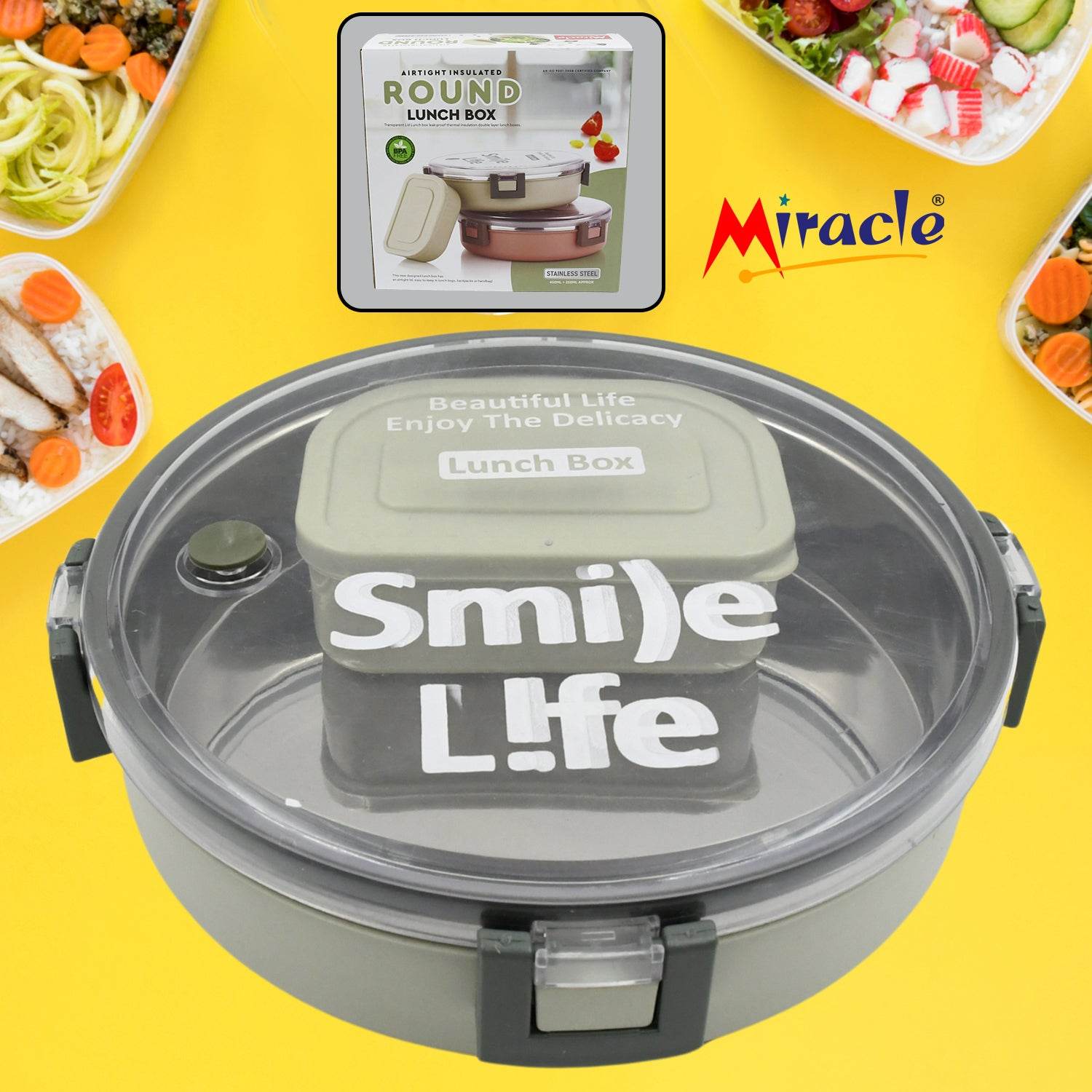 Miracle Stainless Steel Round Lunch Box - warehousetech13