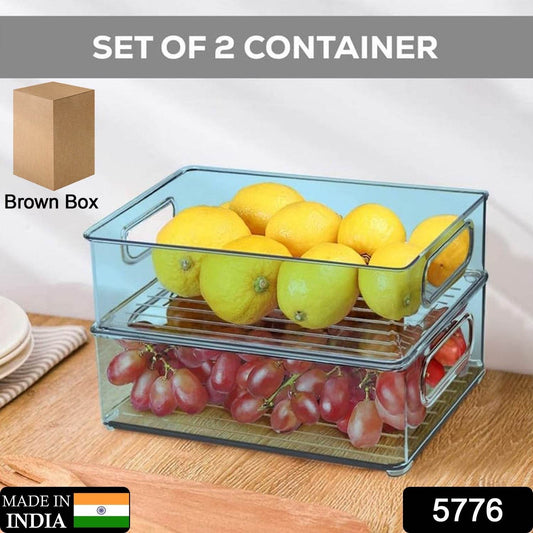 Plastic Refrigerator Organizer Bins Set Of 2 Stackable Fridge Organizers With Handle Clear Organizing Food - warehousetech13