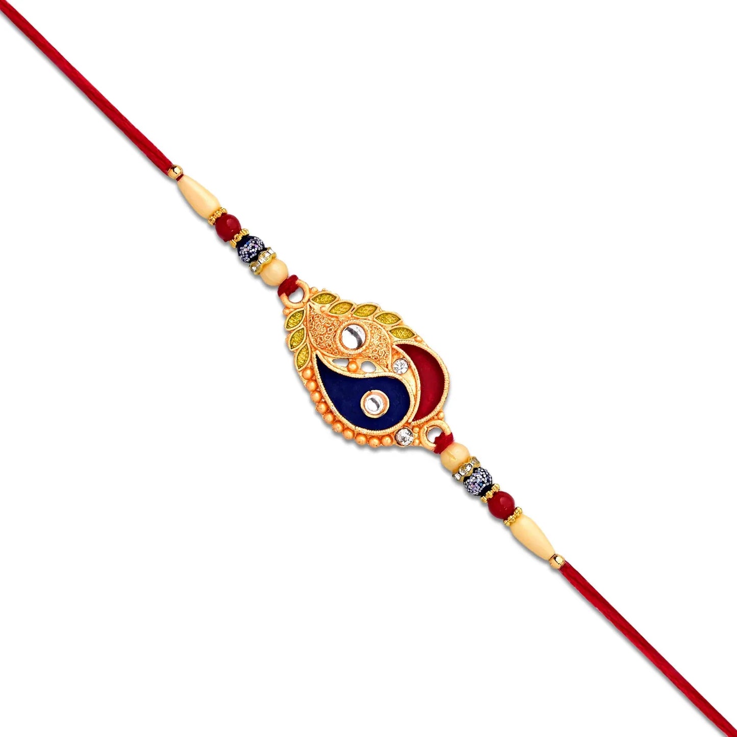 Elegant Rakhi With Enamel Paisley Design And Gold-tone Embellishments - warehousetech13