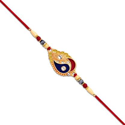 Elegant Rakhi With Enamel Paisley Design And Gold-tone Embellishments - warehousetech13
