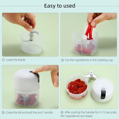 Wireless Usb Rechargeable Mini Electric Garlic Machine Chopper 3 Blades (250ml) - warehousetech13