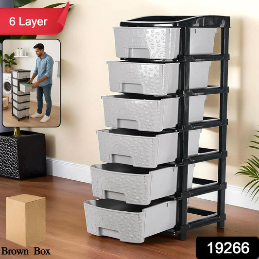 6-layer Heavy-duty Plastic Drawer Organizer Cabinet With Stone Texture Drawers - warehousetech13