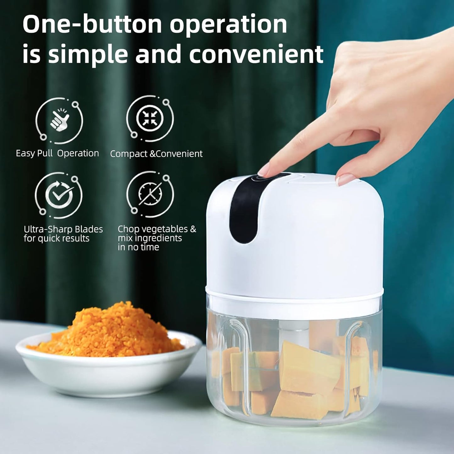 Wireless Usb Rechargeable Mini Electric Garlic Machine Chopper 3 Blades (250ml) - warehousetech13