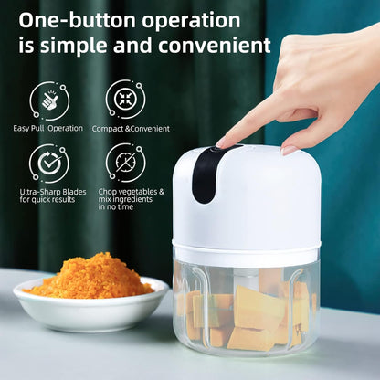 Wireless Usb Rechargeable Mini Electric Garlic Machine Chopper 3 Blades (250ml) - warehousetech13