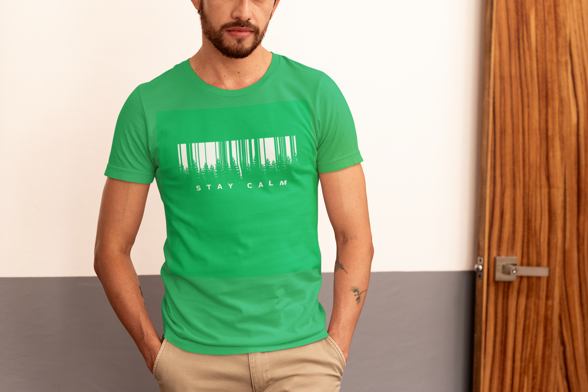 Stay Calm Forest Barcode Graphic T-Shirt - Blue