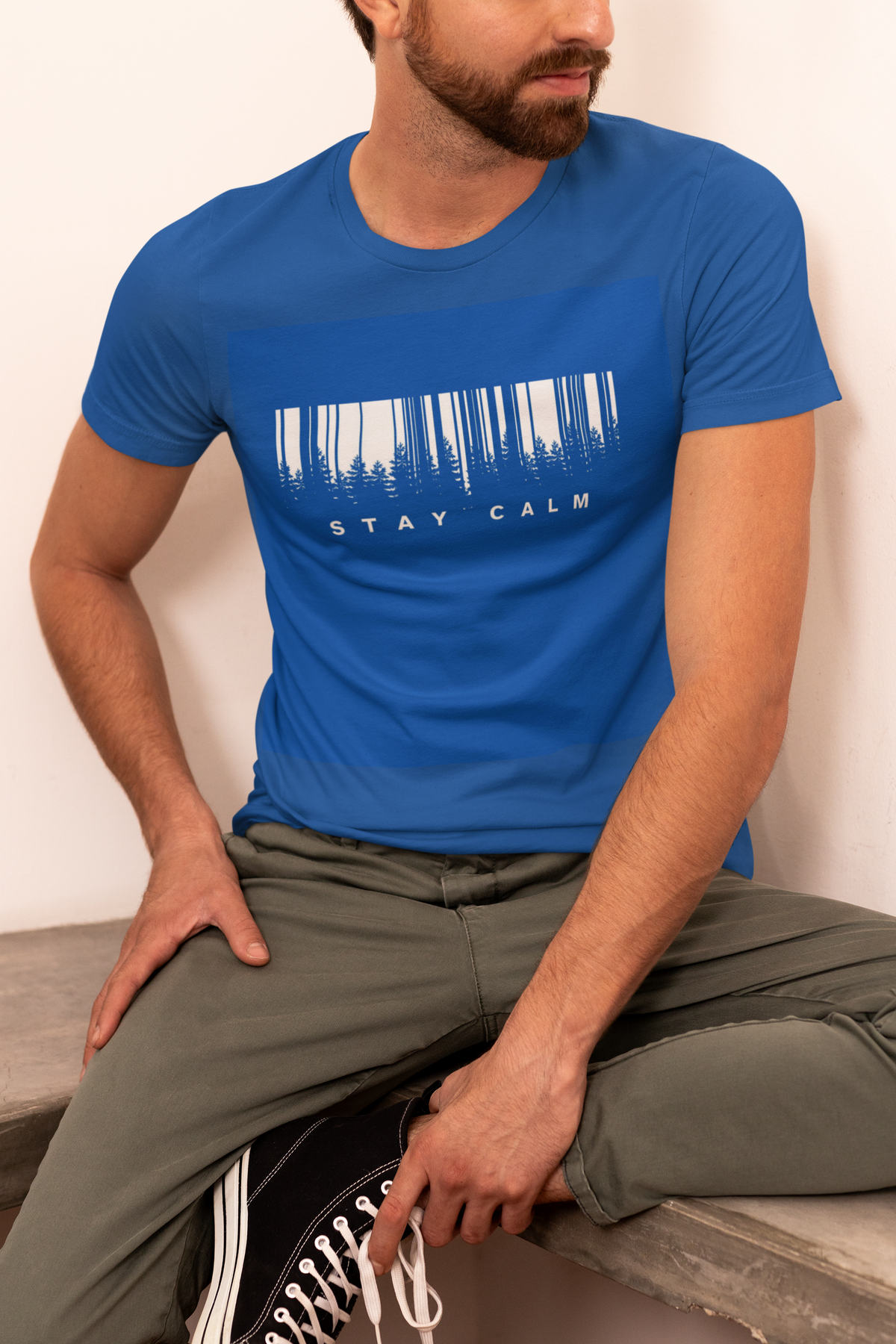 Stay Calm Forest Barcode Graphic T-Shirt - Green
