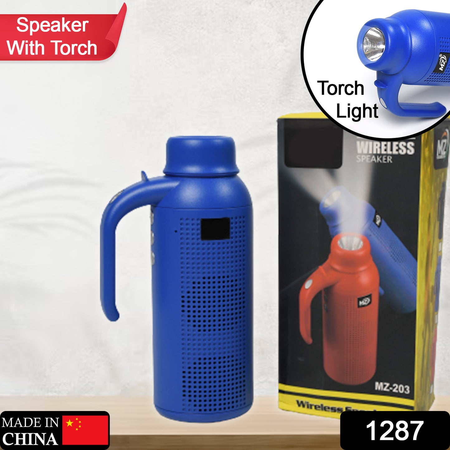 1287 Smart Bluetooth Speaker With Torch Light Wireless Bluetooth Speaker Night Flash Light Speaker - warehousetech13