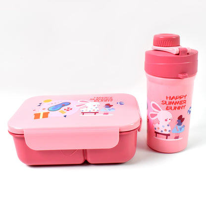 Plastic Lunch Box Leak Proof 2 Compartment With Bottle And Fork (1 Set Mix Color) - warehousetech13
