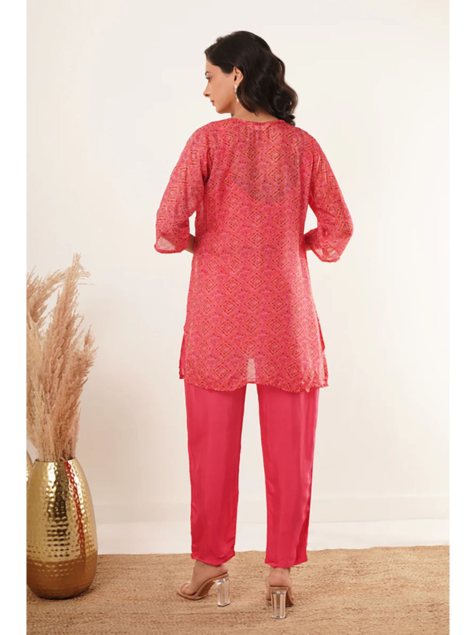 Dhaara Women Bandhani Printed Regular Mirror Work Kurti with Trousers - warehousetech13