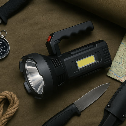 Heavy-duty Rechargeable Usb Led Hand Torch With Cob Side Light (1 Pc) - warehousetech13
