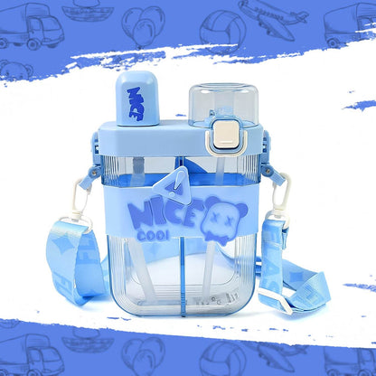 Water Bottle With Straw And Adjustable Shoulder Straps 2in1 Dual Compartment - warehousetech13