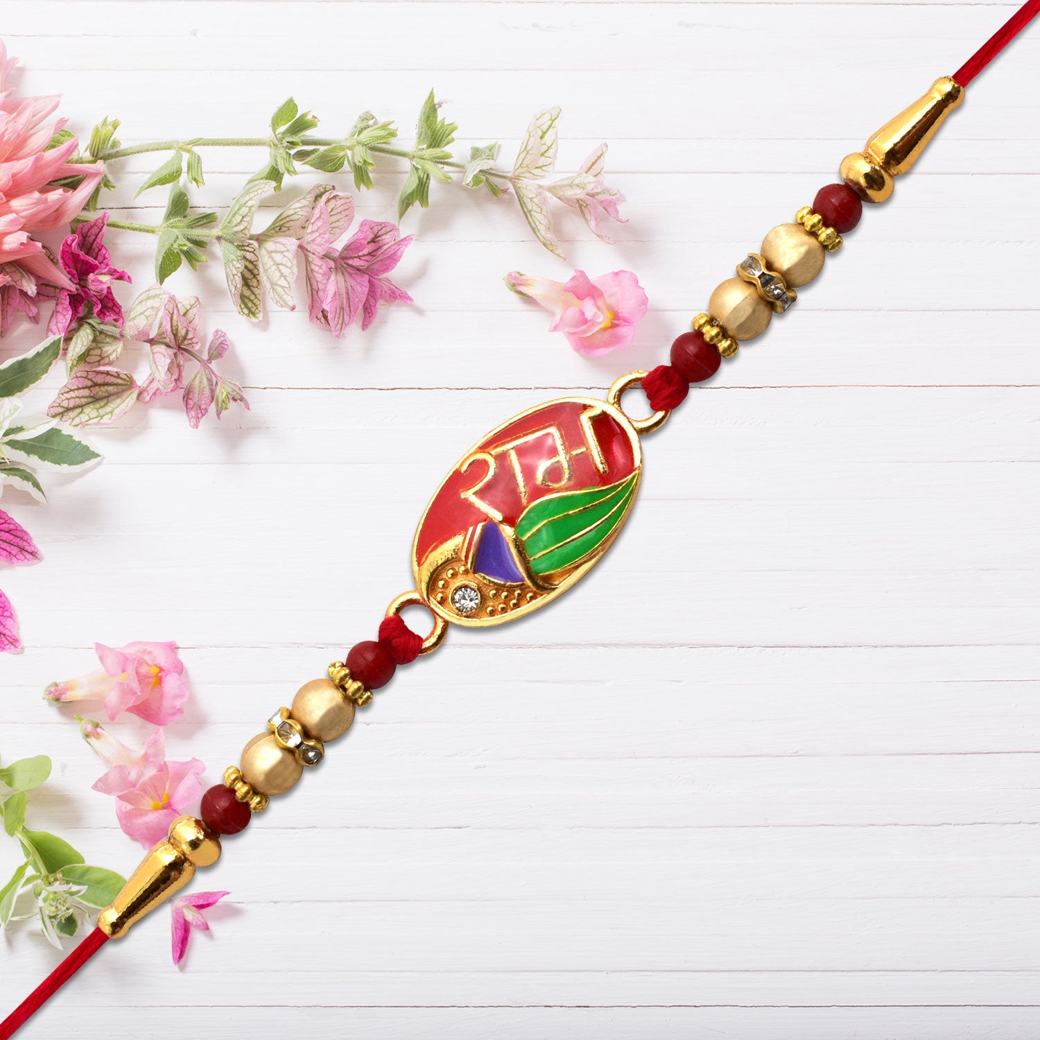 Ram Name Rakhi With Leaf Motif Enamel Design - warehousetech13