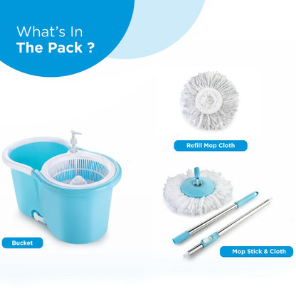 8702 Plastic Spinner Bucket Mop 360 Degree Self Spin Wringing With 2 Absorbers For Home And Office Floor Cleaning Mops Set - warehousetech13