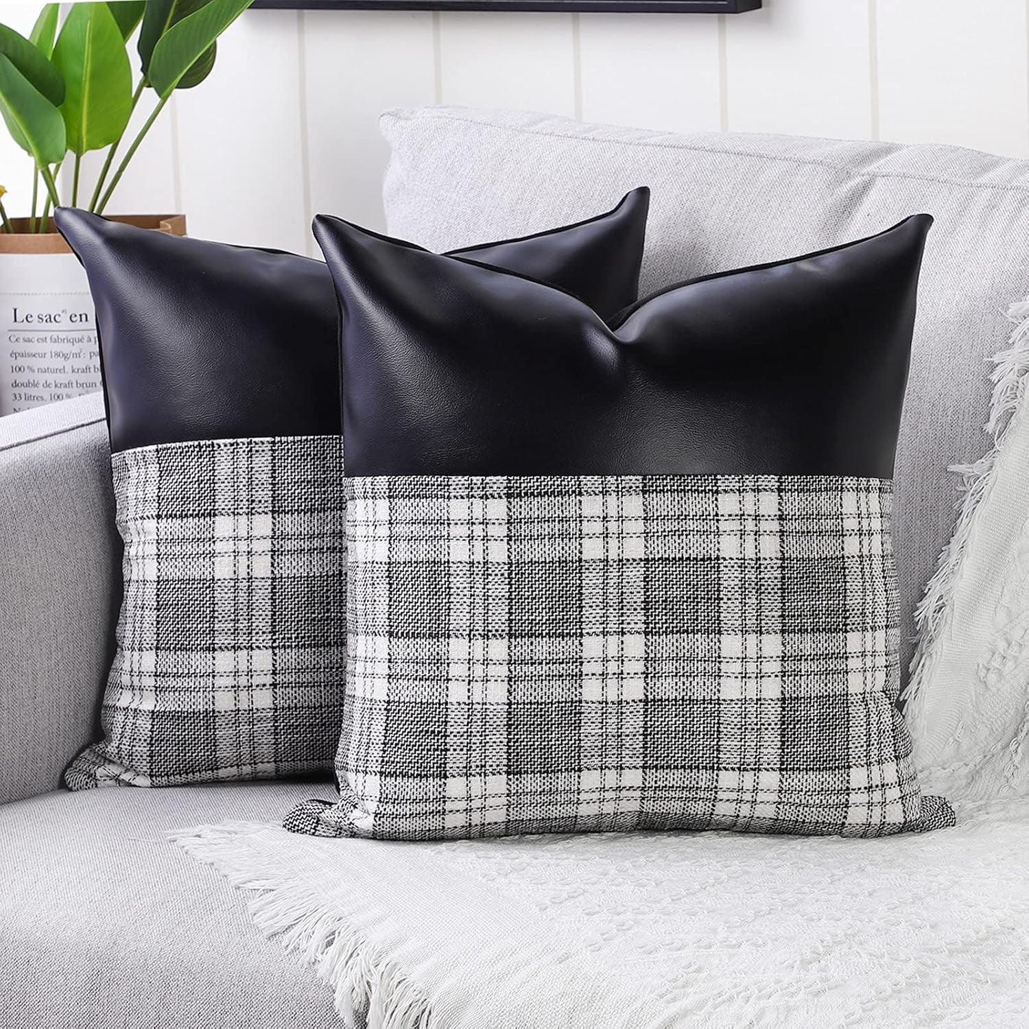 Pillow Covers Cushion Cases Soft Leather And Cotton (23 22 Inch 1 Pair 2 Pc) - warehousetech13