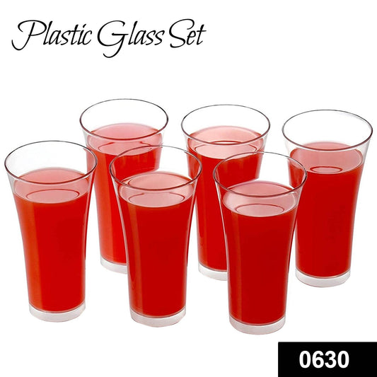 Stylish Look Plastic Juicy Glass Transparent Glasses Set 300ml (6pcs) - warehousetech13