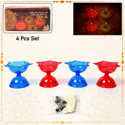 Colourful Reflection Diya Combo Plastic Candle Cup With Multi Shape (4 Pcs Set) - warehousetech13