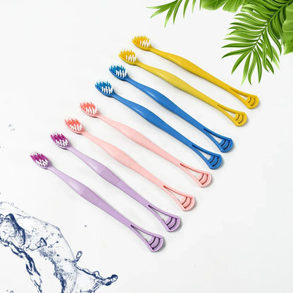 12814 2-in-1 Tooth Brush With Tongue Scraper Soft Bristle Long Handle (8pcs) Soft Toothbrush - warehousetech13