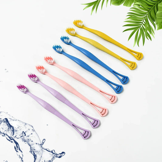 12814 2-in-1 Tooth Brush With Tongue Scraper Soft Bristle Long Handle (8pcs) Soft Toothbrush - warehousetech13