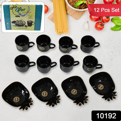 Pine Junction Ceramic Tea Cups Mug Set With Pineapple Shape Serving Bowl (12 Pcs Set) - warehousetech13