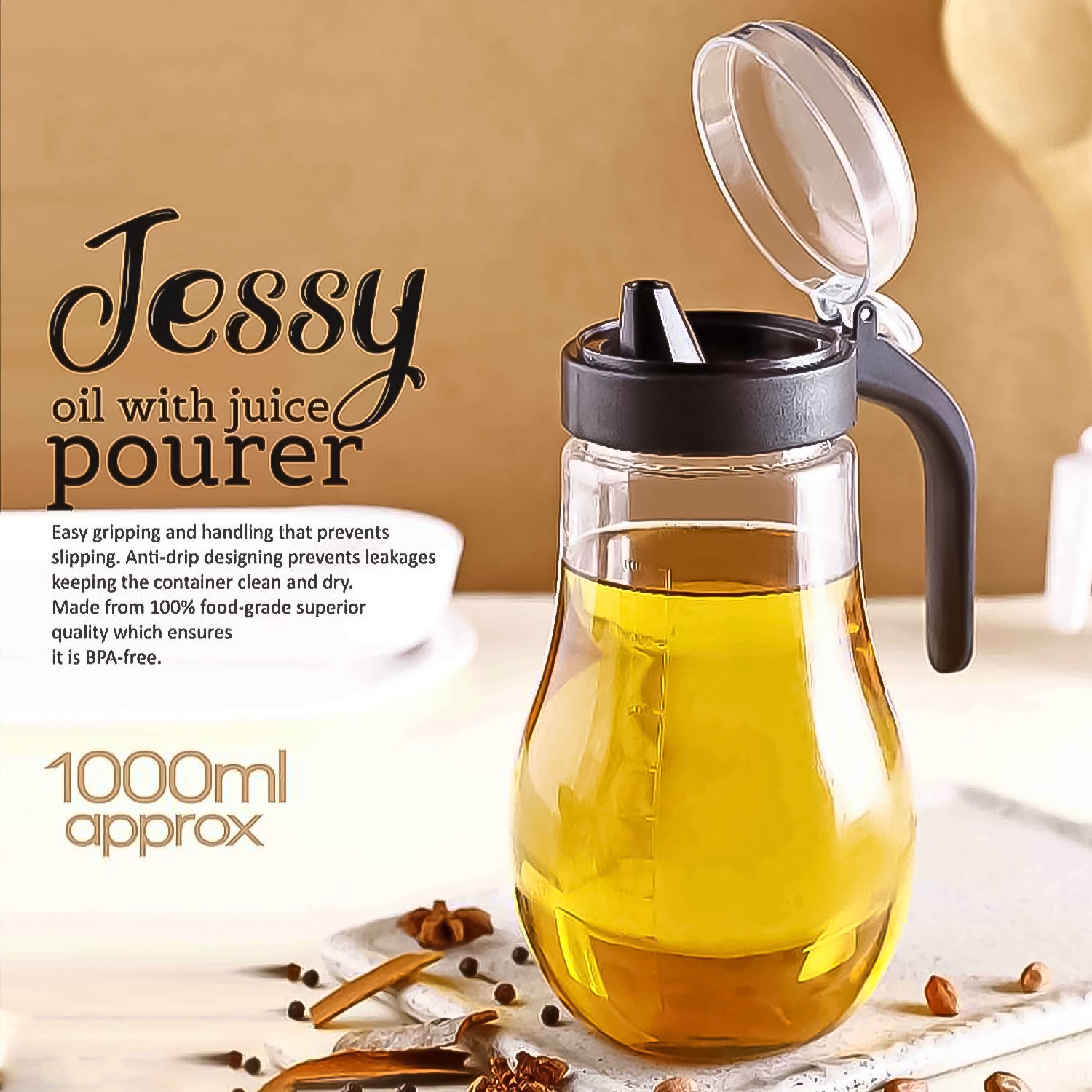 Apex Jessy Oil And Juice Pourer Dispenser Bottle Approx 1000ml (1 Pc) - warehousetech13