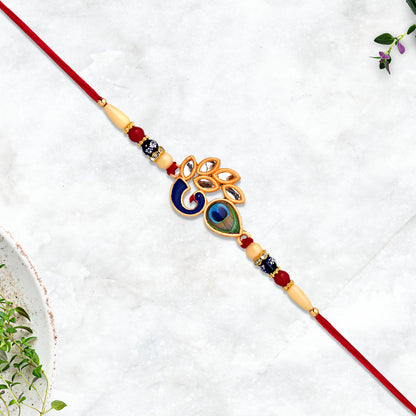 Artistic Mor Pankh Rakhi With Colorful Enamel And Traditional Thread - warehousetech13
