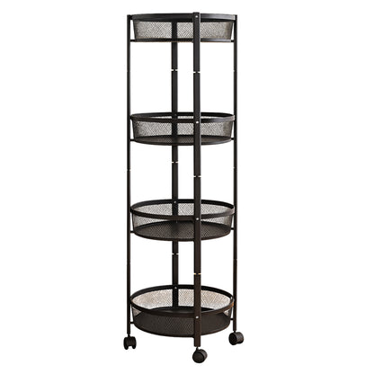 Round Metal Mesh Storage Organizer Rack,4-layer With Wheels (1 Pc)
