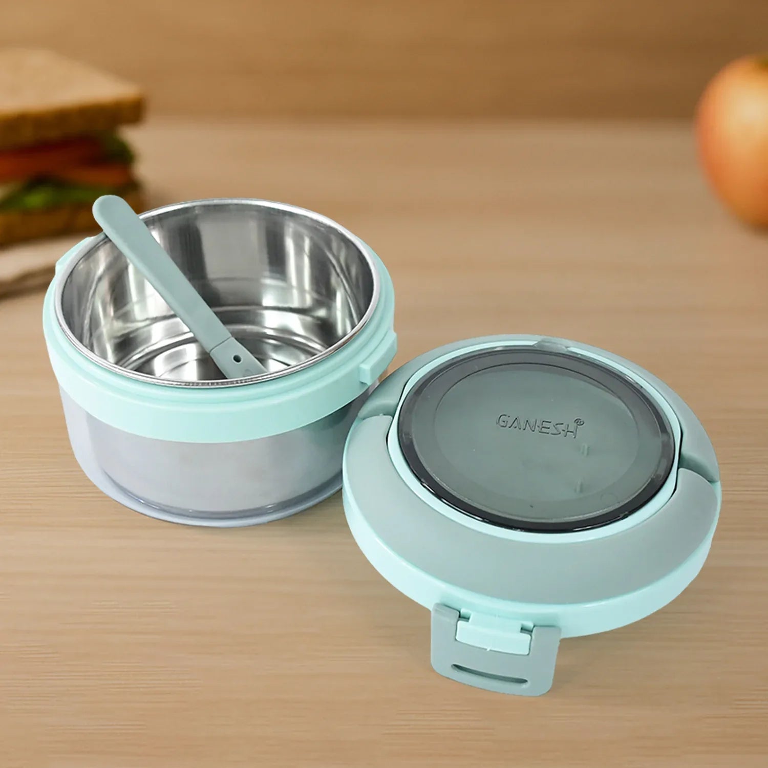 Ganesh Tiara 400ml Stainless Steel Insulated Lunch Box With Leakproof Lid Folding Spoon - warehousetech13