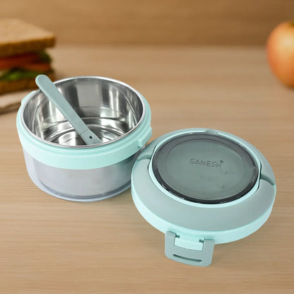 Ganesh Tiara 400ml Stainless Steel Insulated Lunch Box With Leakproof Lid Folding Spoon - warehousetech13
