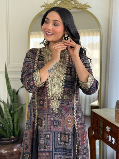 Rashmi Black Thread & Sequins Embellished Chanderi Silk Suit Set with Jacquard Dupatta