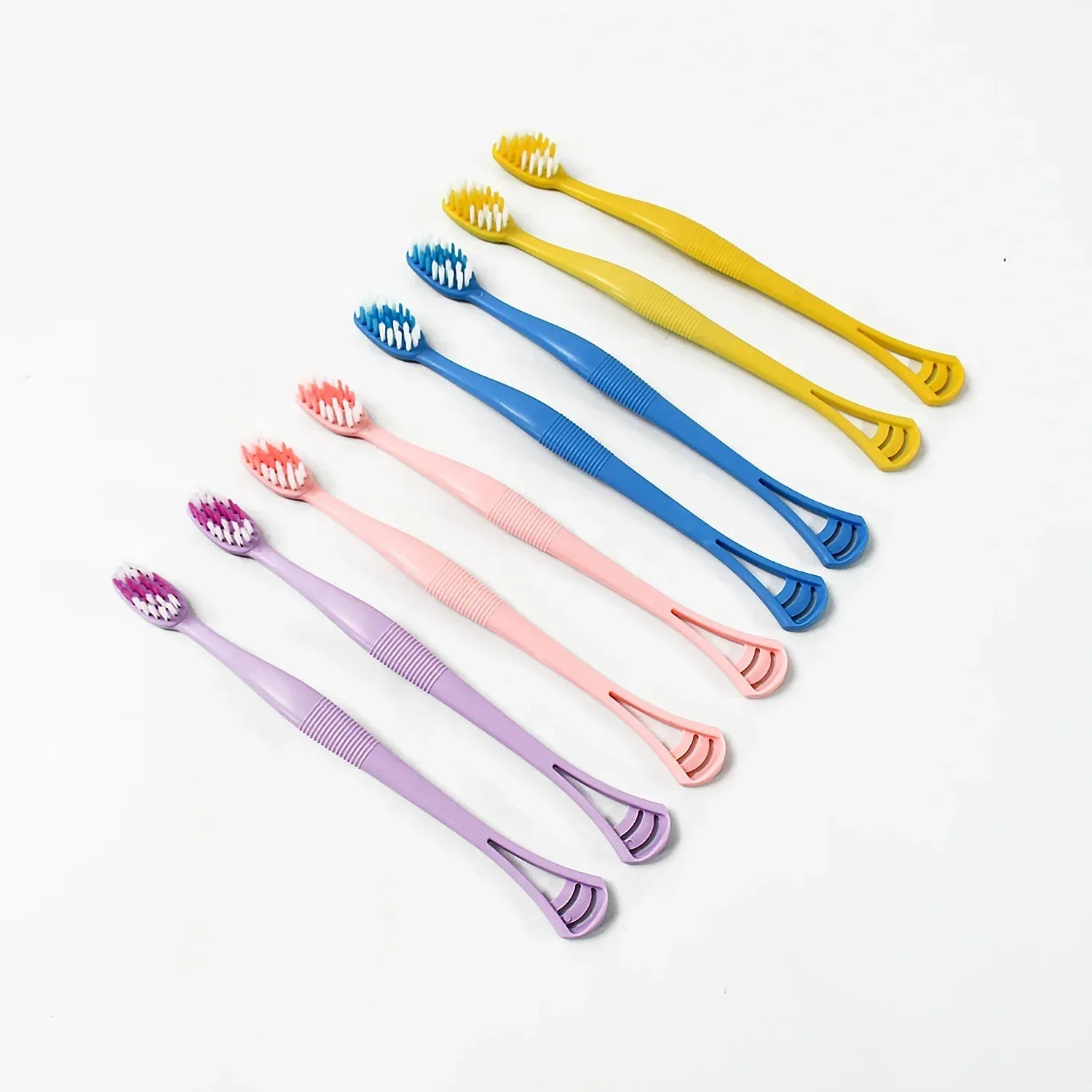 12814 2-in-1 Tooth Brush With Tongue Scraper Soft Bristle Long Handle (8pcs) Soft Toothbrush - warehousetech13