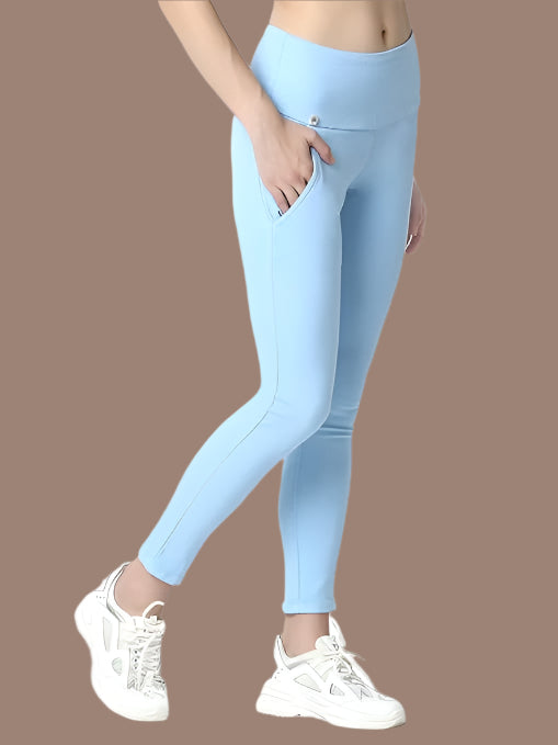 Sky Blue Skinny Fit High Waist Ankle Length Jeggings - warehousetech13
