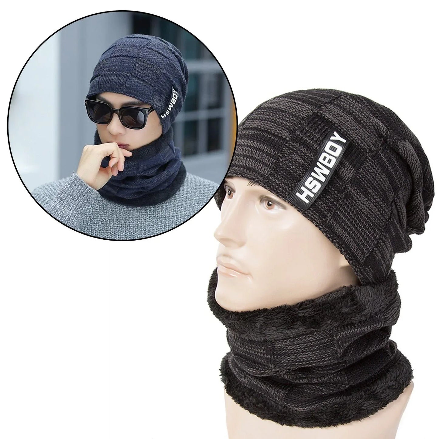 6066 Ultra Soft Unisex Woollen Beanie Cap Plus Muffler Scarf - warehousetech13