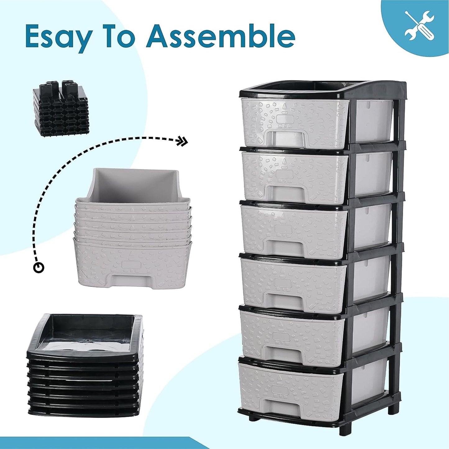 6-layer Heavy-duty Plastic Drawer Organizer Cabinet With Stone Texture Drawers - warehousetech13