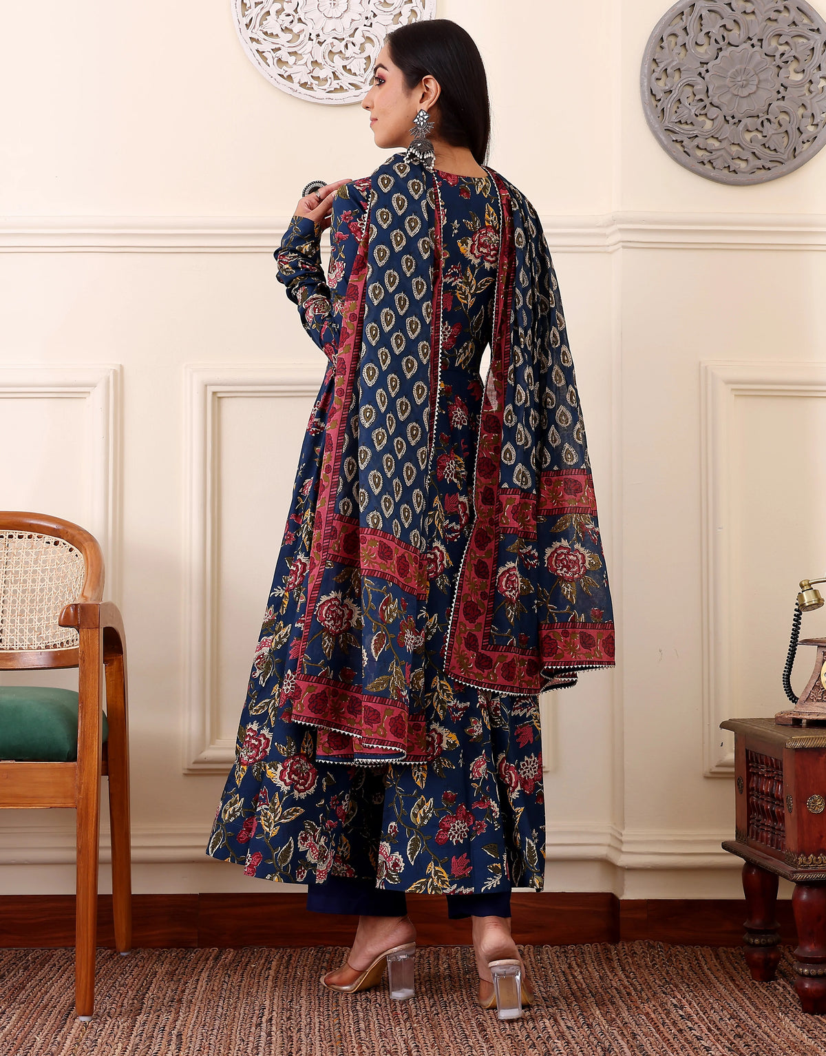 Printed Viscose Anarkali Kurta Set with Pants & Dupatta