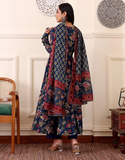 Printed Viscose Anarkali Kurta Set with Pants & Dupatta